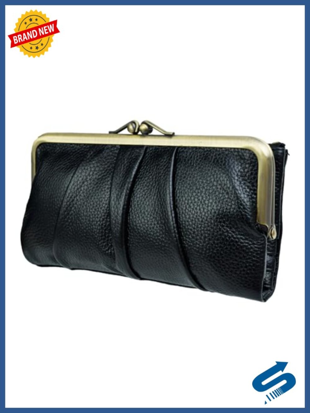 Real Leather Bifold RFID Clutch Wallet with Zipper and Kiss Lock